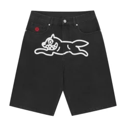 Black Dog Graphic Denim Shorts