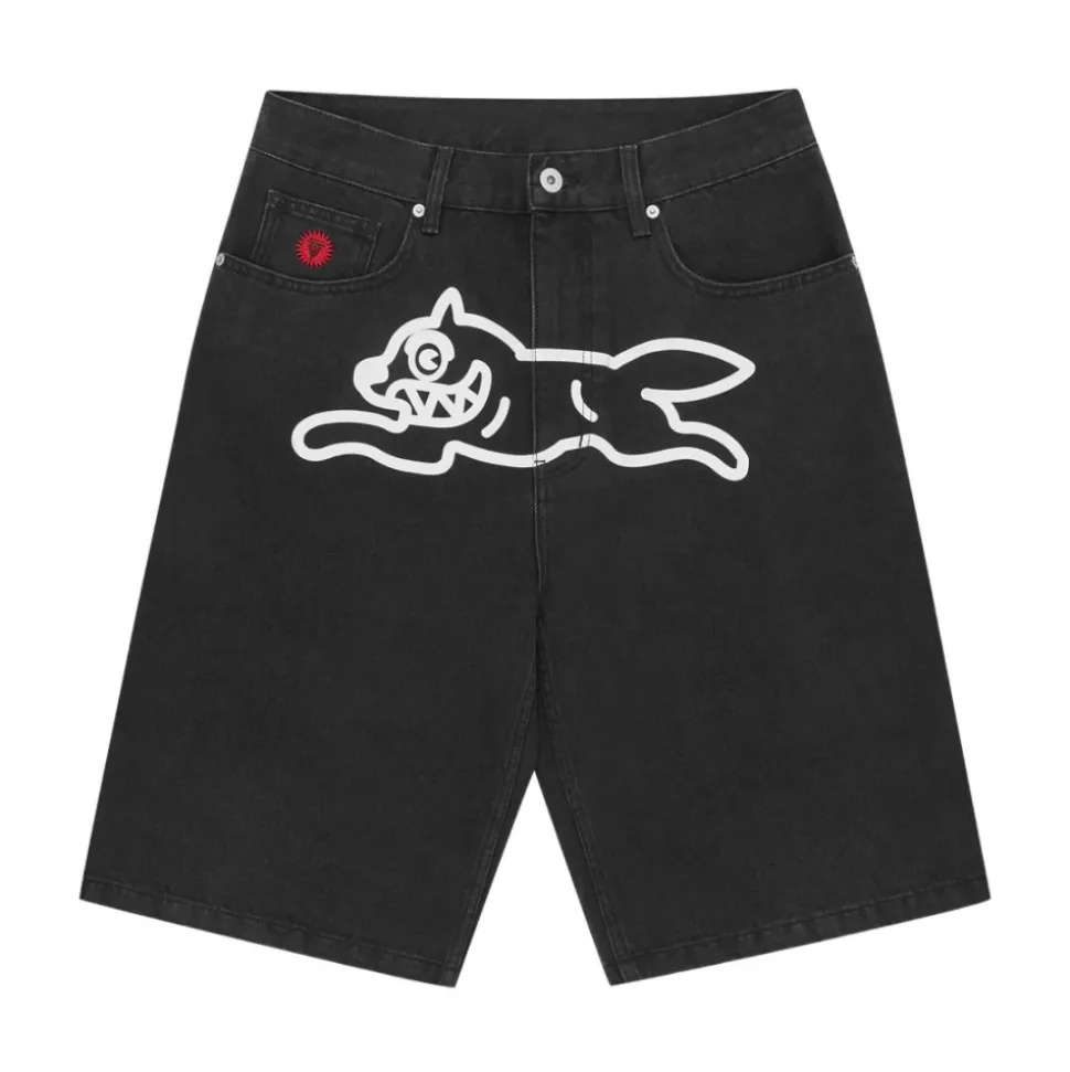 Black Dog Graphic Denim Shorts