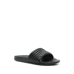 Black Embossed Logo Leather Sandals