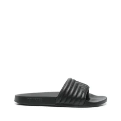 Black Embossed Logo Leather Sandals