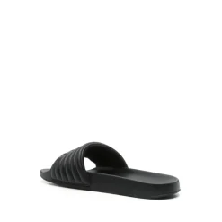 Black Embossed Logo Leather Sandals