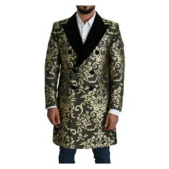 Black Gold Jacquard Long Coat Sicilia