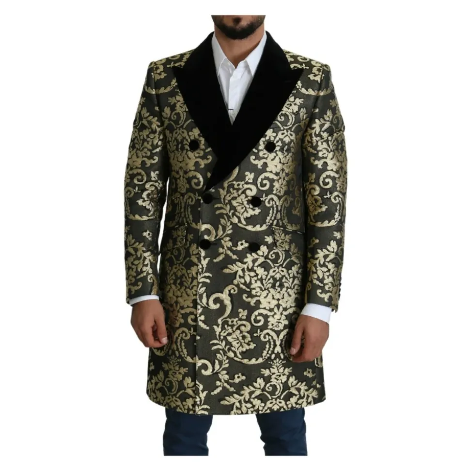 Black Gold Jacquard Long Coat Sicilia