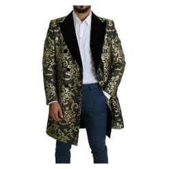 Black Gold Jacquard Long Coat Sicilia