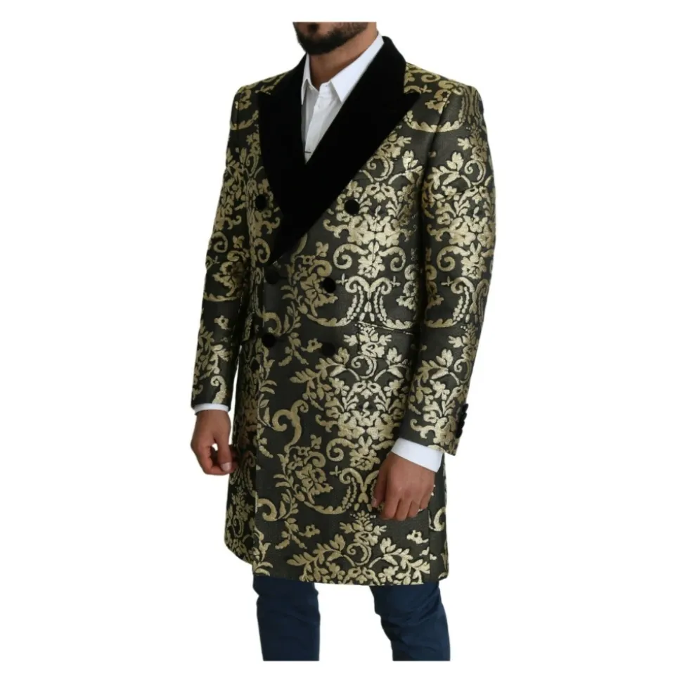 Black Gold Jacquard Long Coat Sicilia