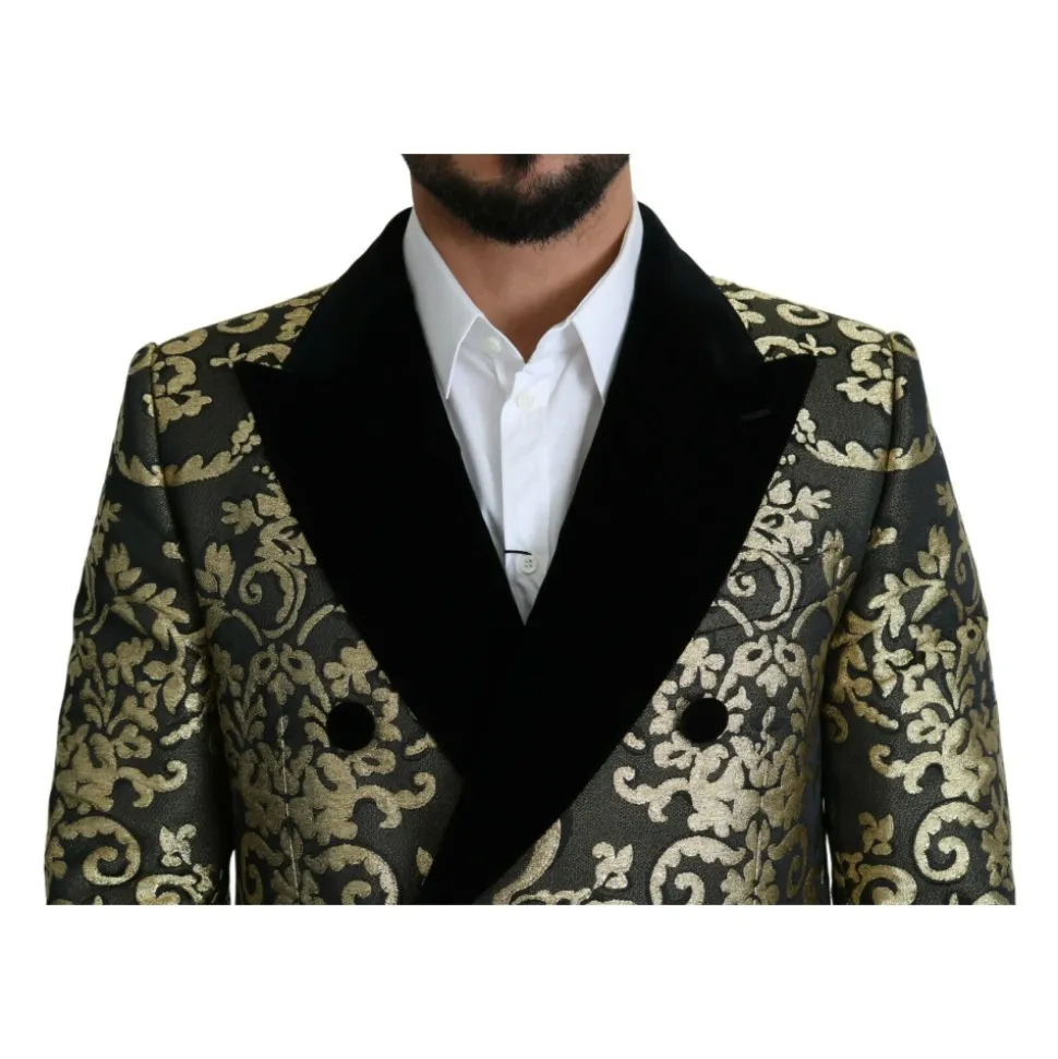 Black Gold Jacquard Long Coat Sicilia