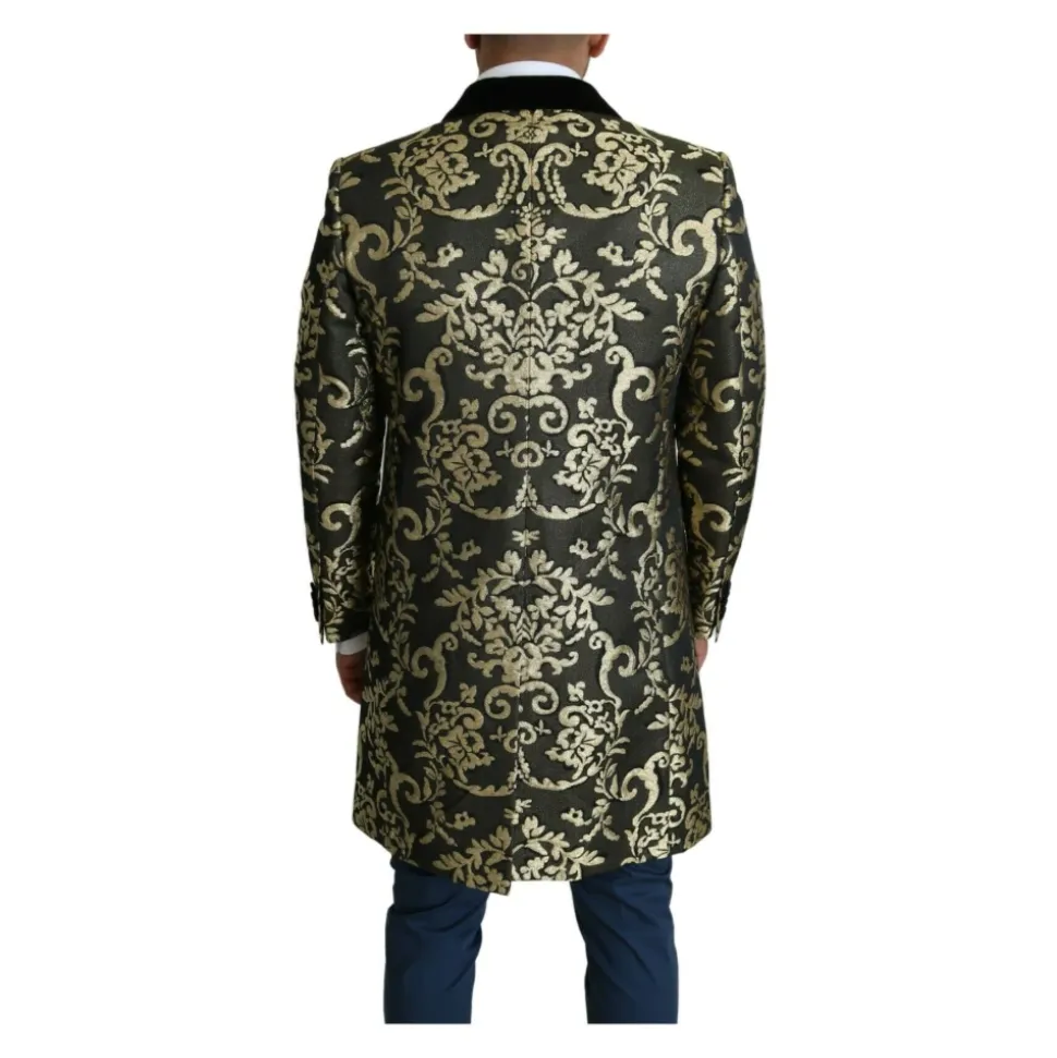 Black Gold Jacquard Long Coat Sicilia