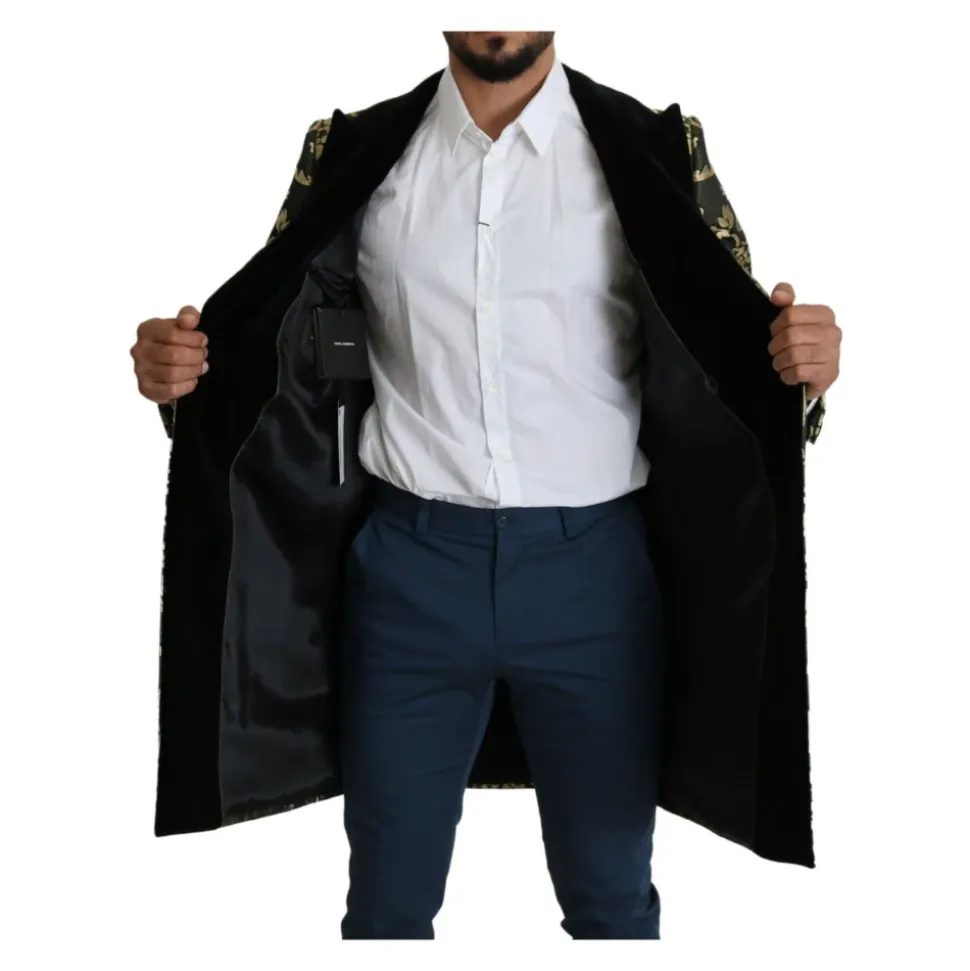 Black Gold Jacquard Long Coat Sicilia