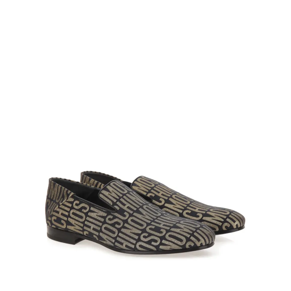Black Gold Logo Lurex Loafers