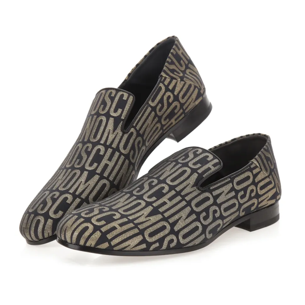 Black Gold Logo Lurex Loafers