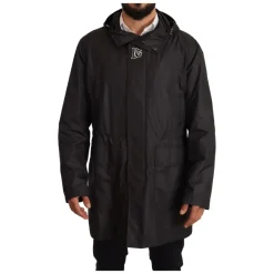 Black Hooded Mens Trench Coat Jacket