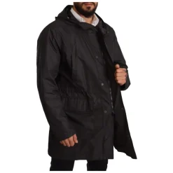 Black Hooded Mens Trench Coat Jacket