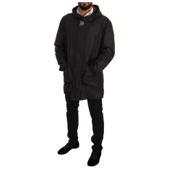 Black Hooded Mens Trench Coat Jacket