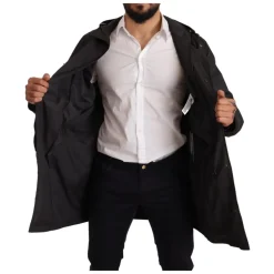 Black Hooded Mens Trench Coat Jacket