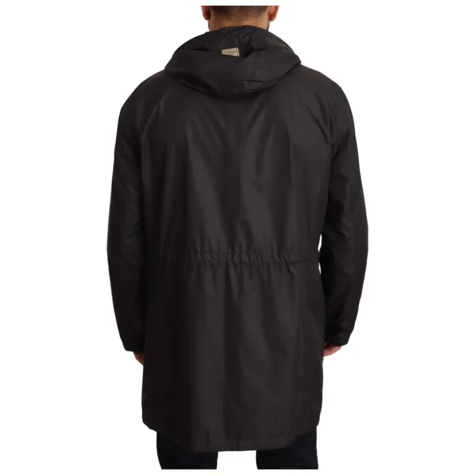 Black Hooded Mens Trench Coat Jacket