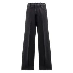 Black Jeans with Logoed Buttons