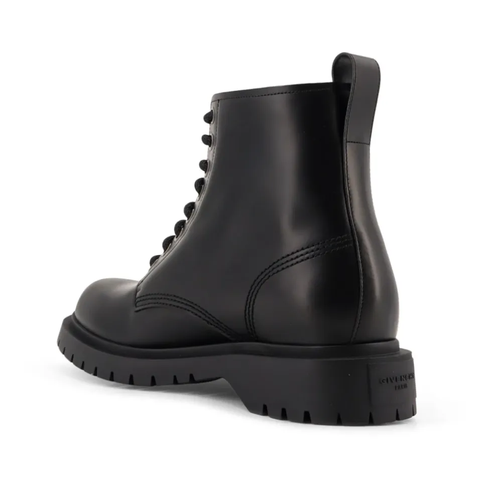 Black Lace-up Leather Boots Italy