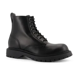 Black Lace-up Leather Boots Italy