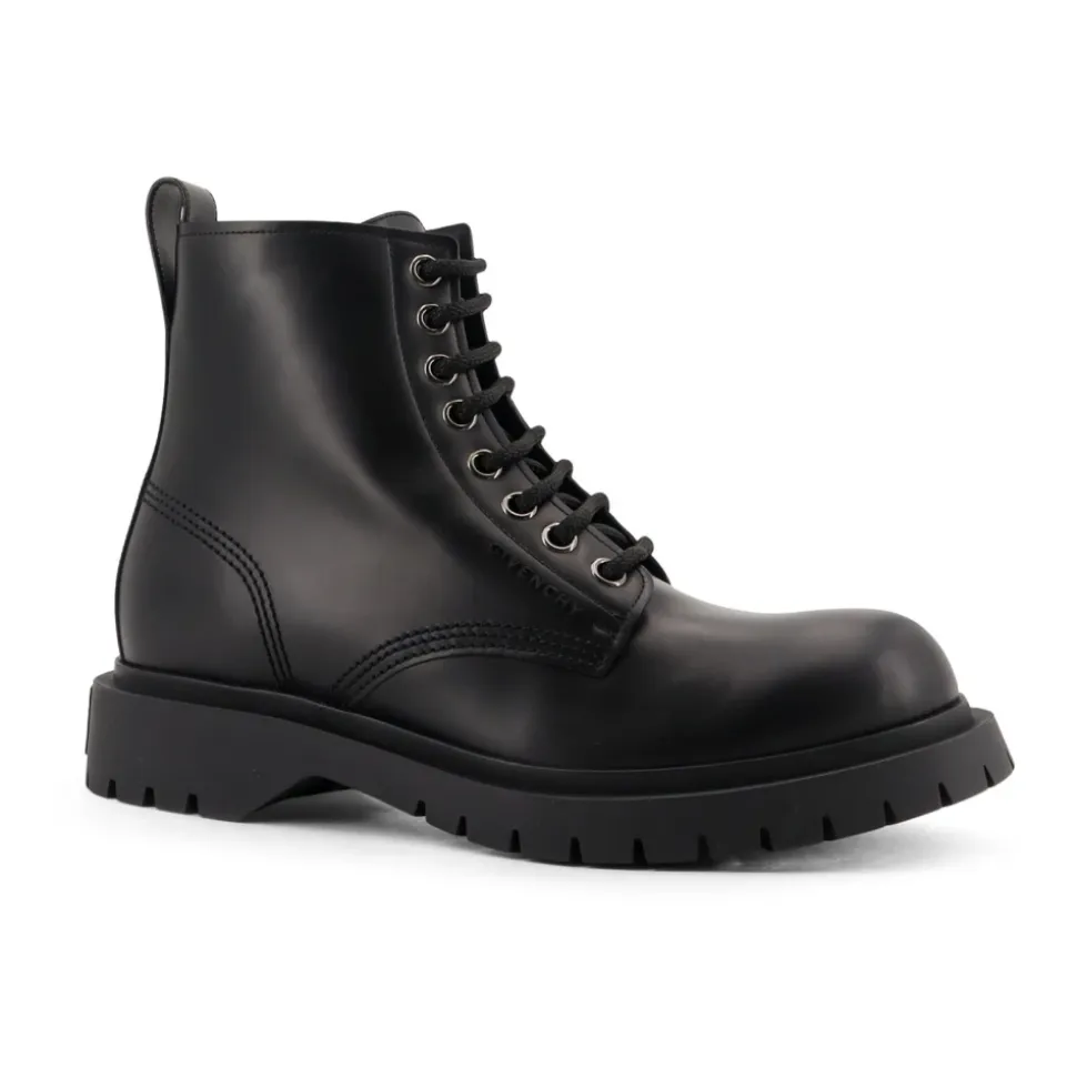 Black Lace-up Leather Boots Italy