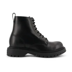 Black Lace-up Leather Boots Italy