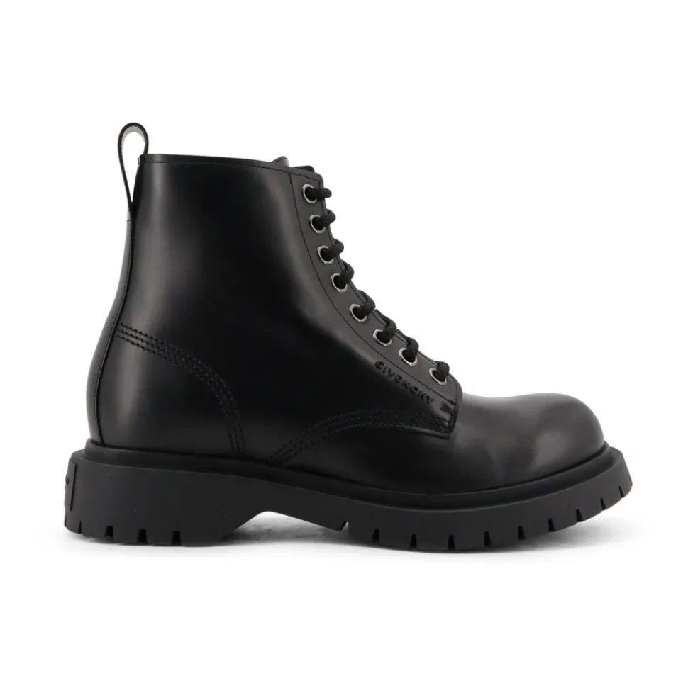 Black Lace-up Leather Boots Italy