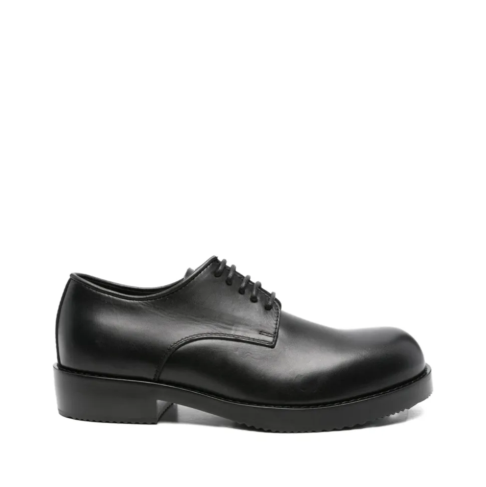 Black Lace-Up Low Heel Shoes