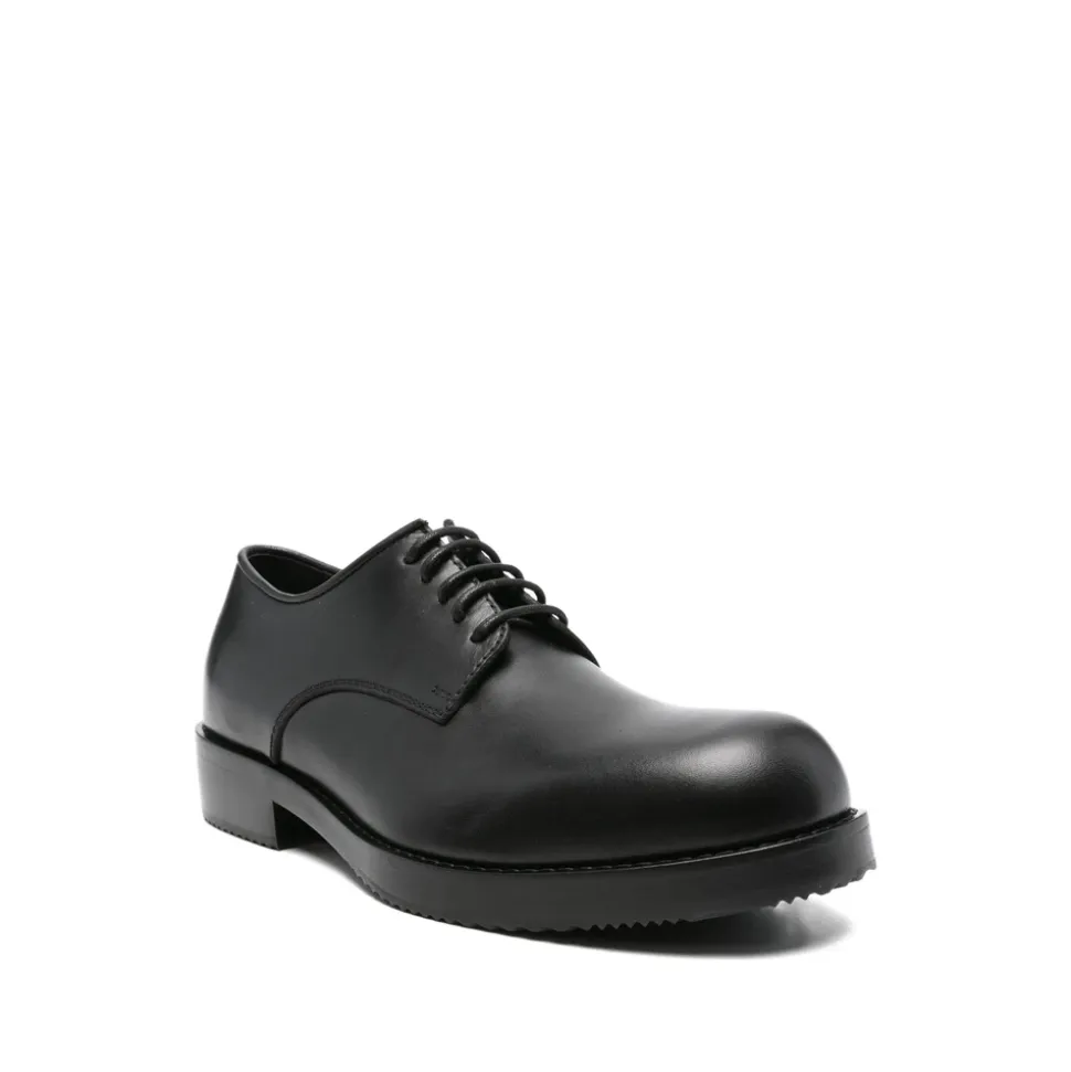 Black Lace-Up Low Heel Shoes