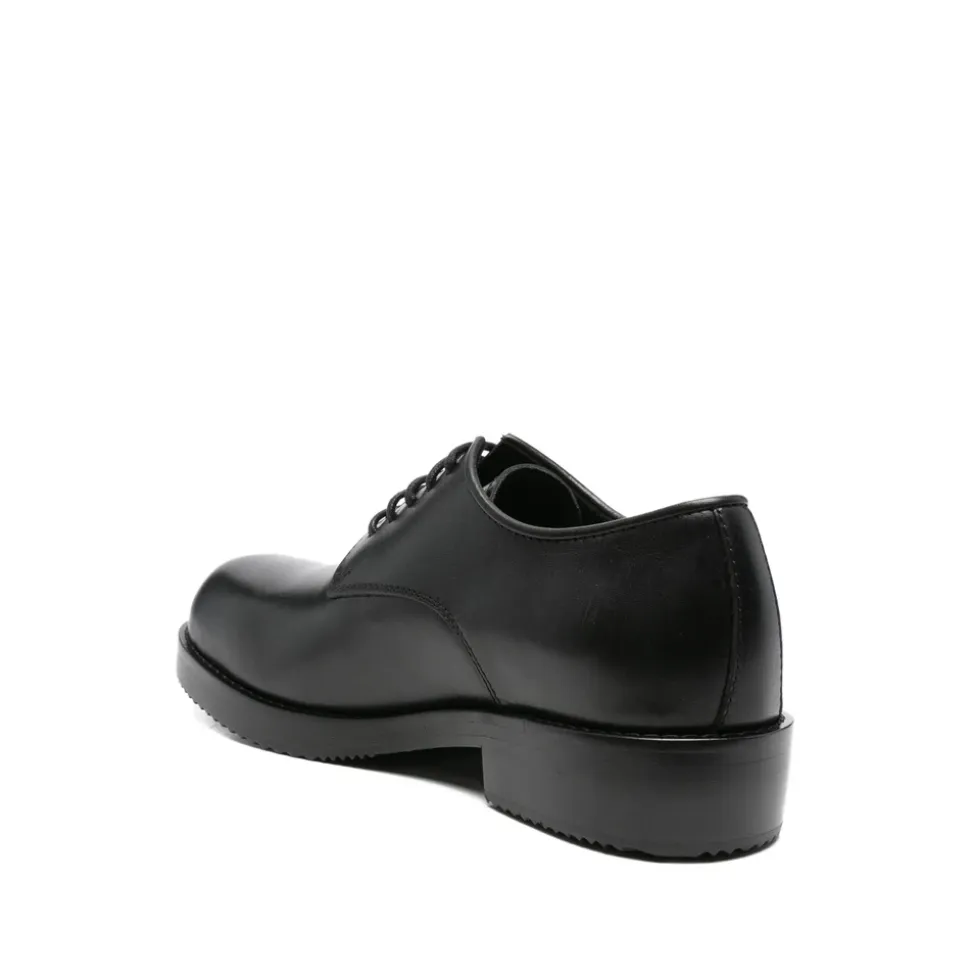 Black Lace-Up Low Heel Shoes