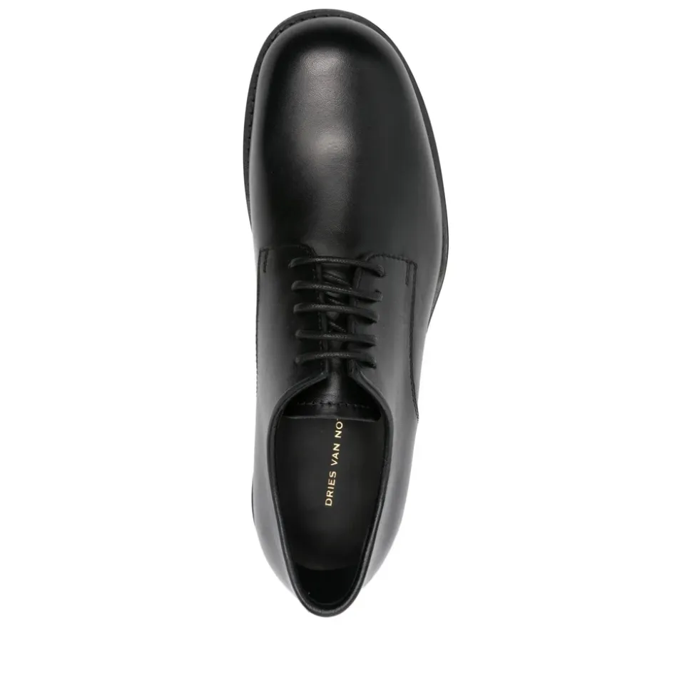 Black Lace-Up Low Heel Shoes