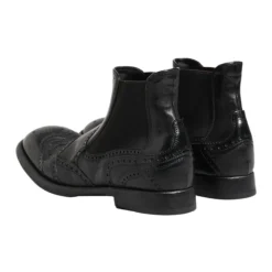 Black Leather Ankle Boots Slip On
