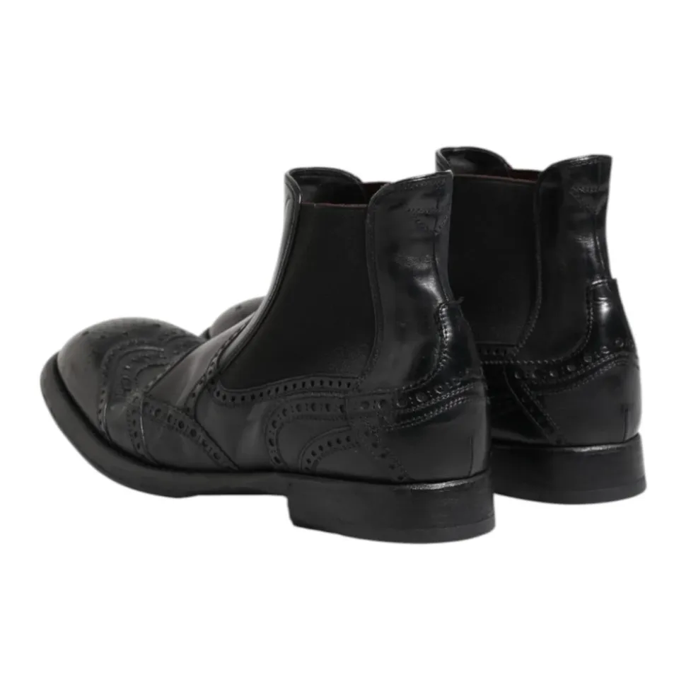 Black Leather Ankle Boots Slip On