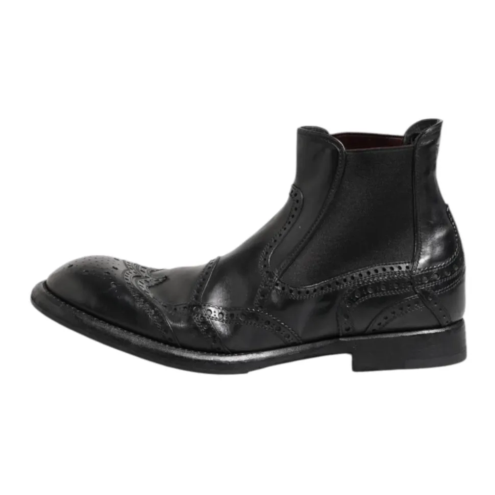 Black Leather Ankle Boots Slip On