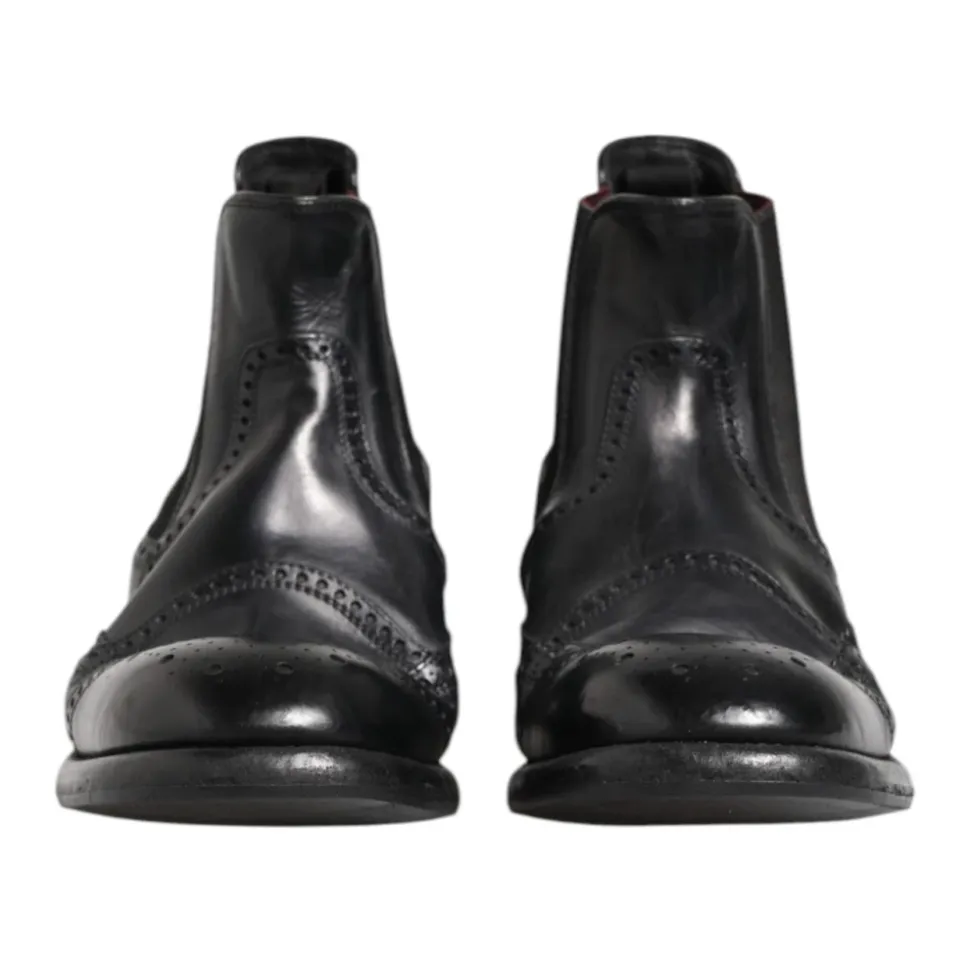 Black Leather Ankle Boots Slip On
