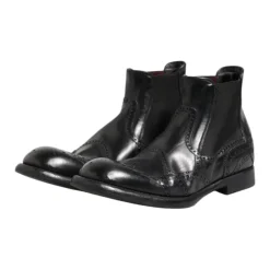 Black Leather Ankle Boots Slip On