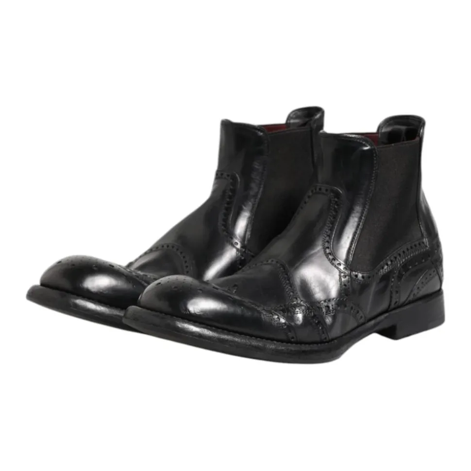 Black Leather Ankle Boots Slip On