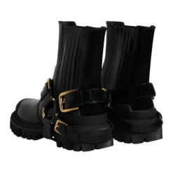 Black Leather Ankle Buckle Boots