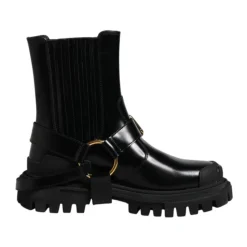 Black Leather Ankle Buckle Boots