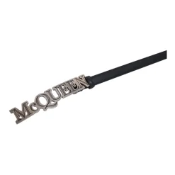 Black Leather Belt with Logo Plaque