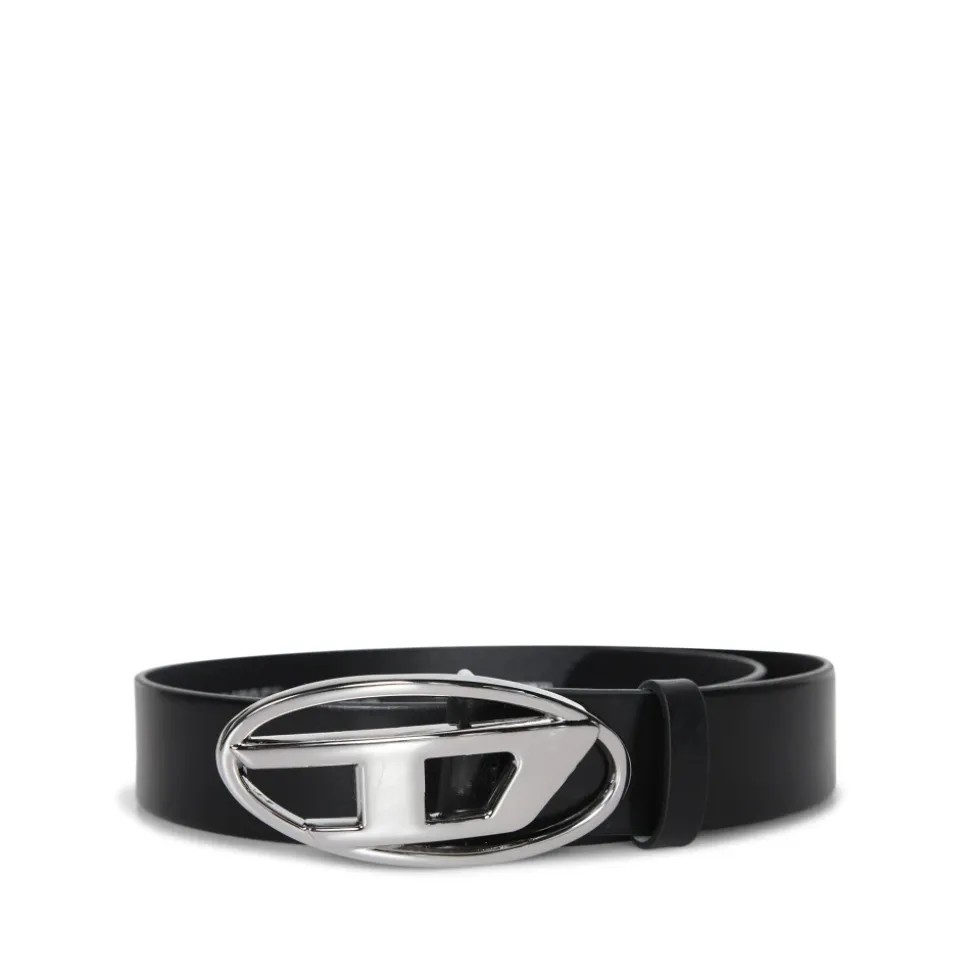 Black Leather Belt with Metal Buckle