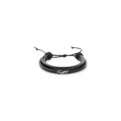 Black Leather Cassandre Logo Bracelet