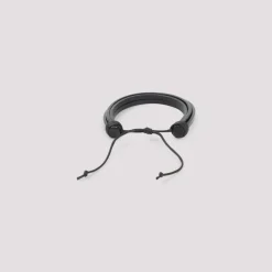 Black Leather Cassandre Logo Bracelet