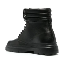 Black Leather Combat Ankle Boots