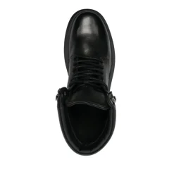 Black Leather Combat Ankle Boots