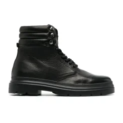 Black Leather Combat Ankle Boots