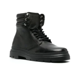 Black Leather Combat Ankle Boots