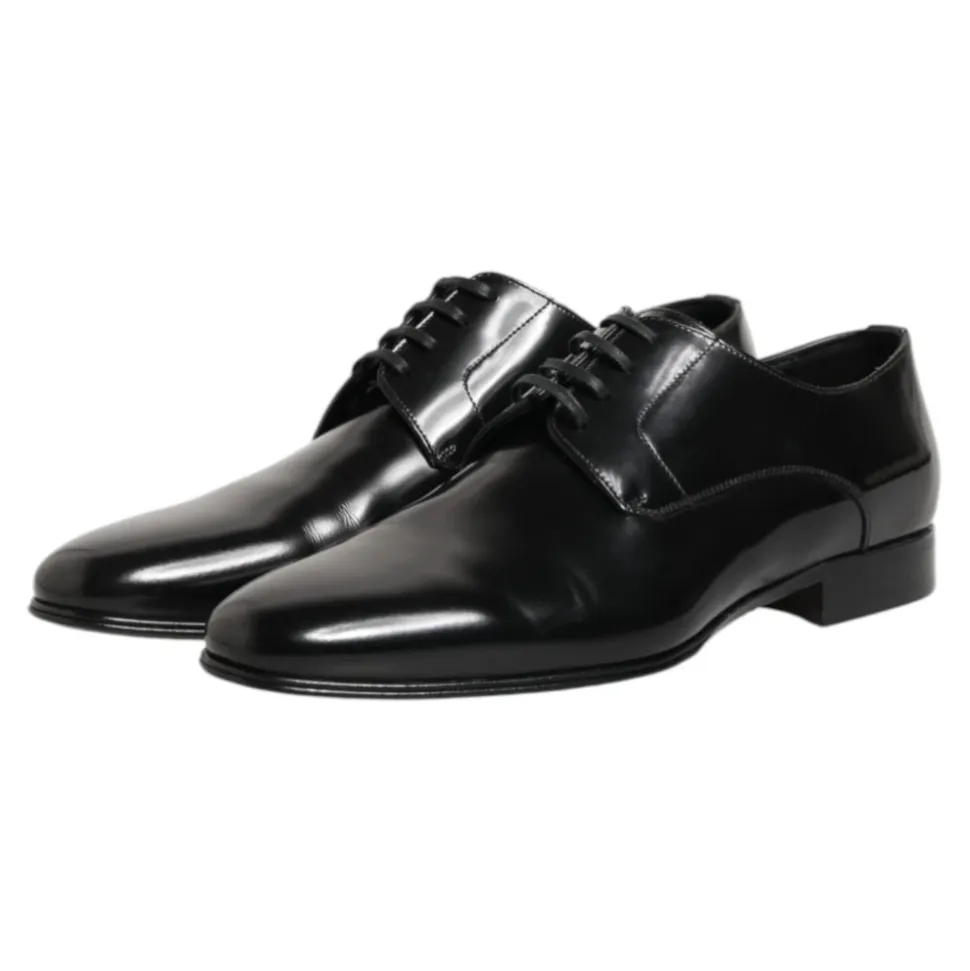 Black Leather Derby Men Dress Shoes