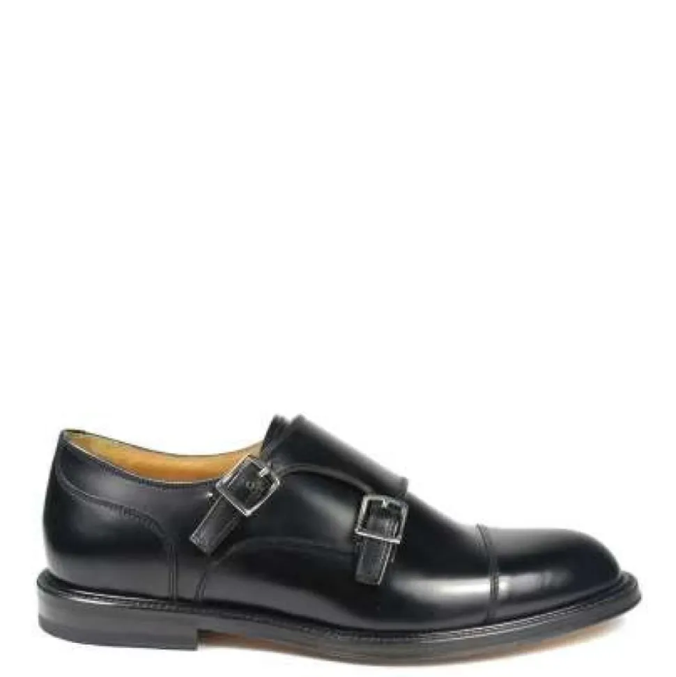 Black Leather Double Buckle Shoe