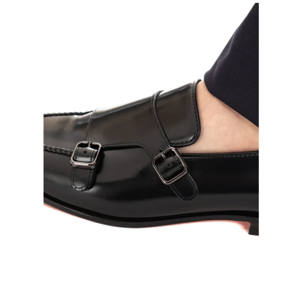 Black Leather Double Buckle Shoes