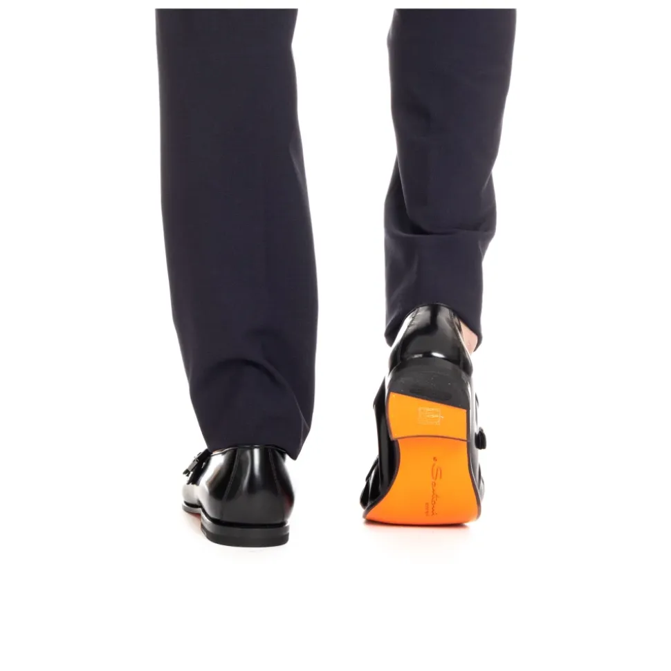 Black Leather Double Buckle Shoes