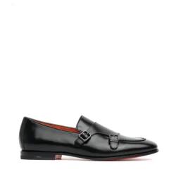 Black Leather Double Buckle Shoes
